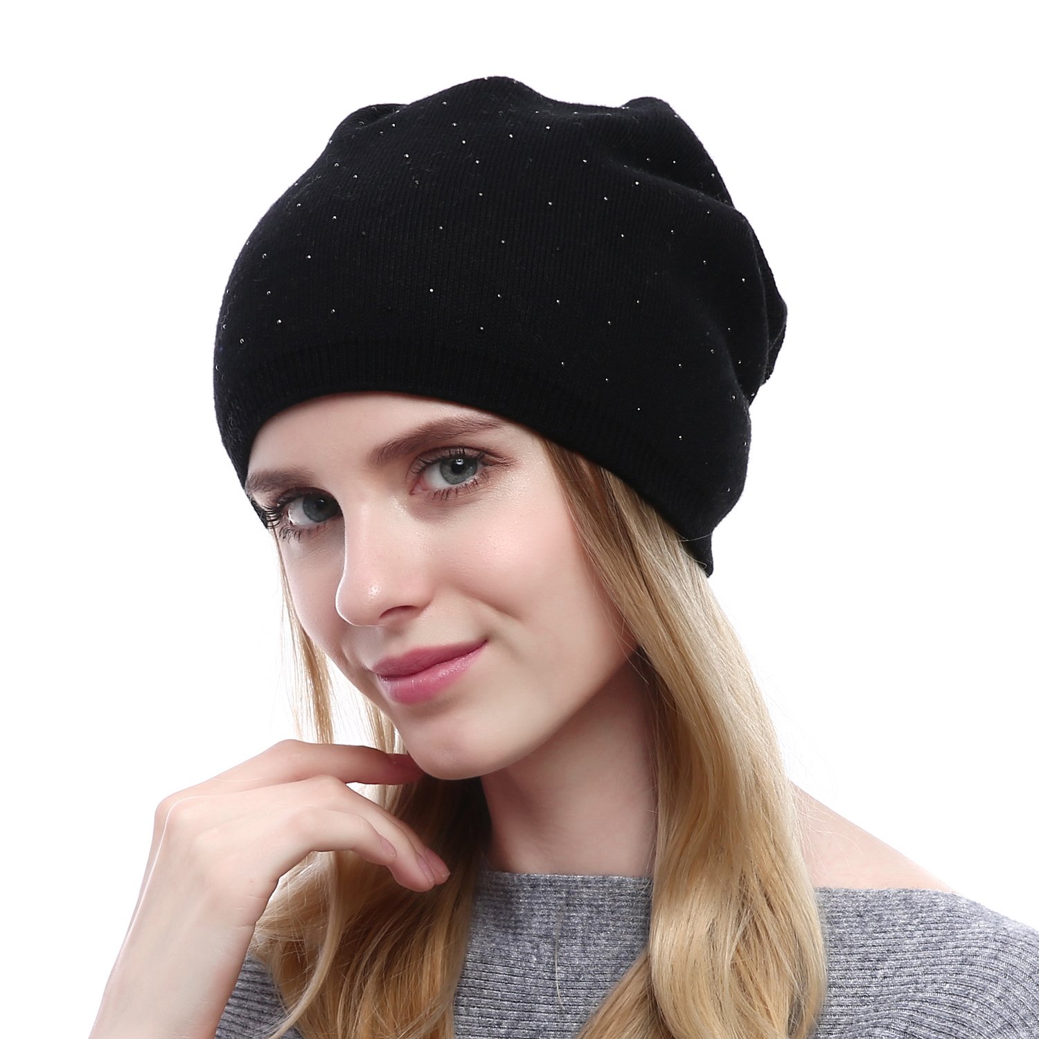 queenfur 女士冬季帽子 - 羊毛帽羊绒帽针织纯色无檐小便帽